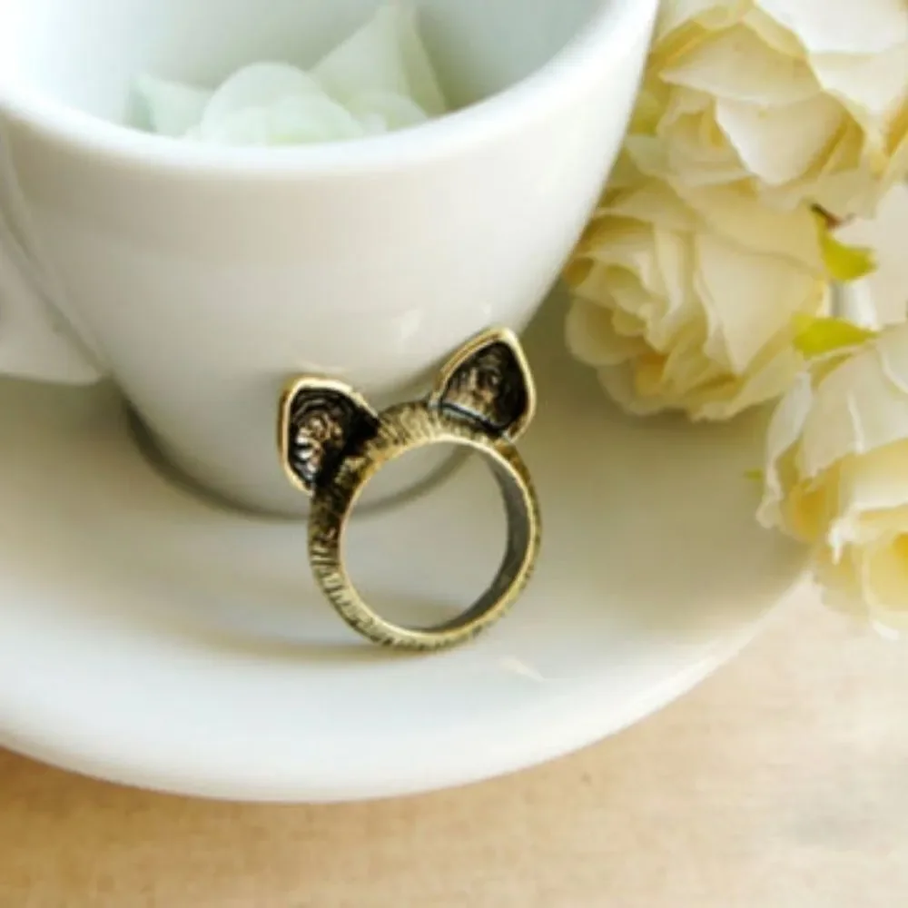 2 Kitty Cat Ring Kawaii Brass and Silver Size 7